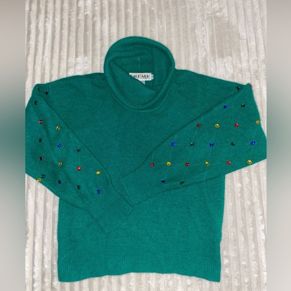 VINTAGE Richard and Company Sweater Womens M Wool Angora Turtleneck Geometric - Picture 9 of 10